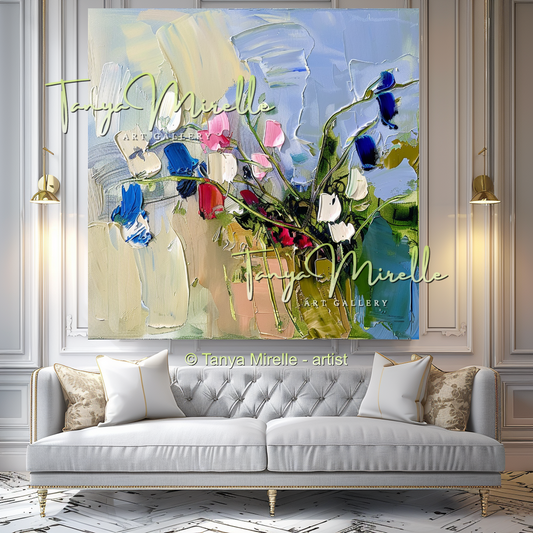 Modern Impasto Floral Wall Decor for Bedroom or Hotel #320