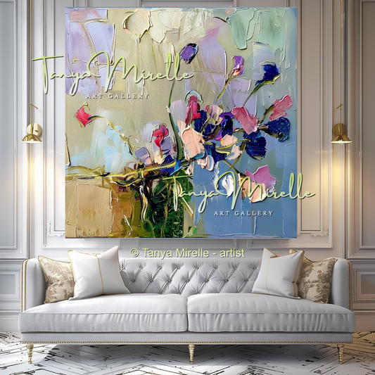 Modern Abstract Floral Oil Painting for Bedroom, Hotel #322