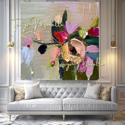 Large Floral Oil Painting on Canvas for Living Room #309