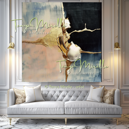 Chic Gold Painting, Modern Textured Impasto Wall Art #342