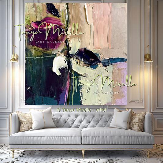 Purple Bouquet Oil Painting, Modern Impasto Floral Wall Art #343