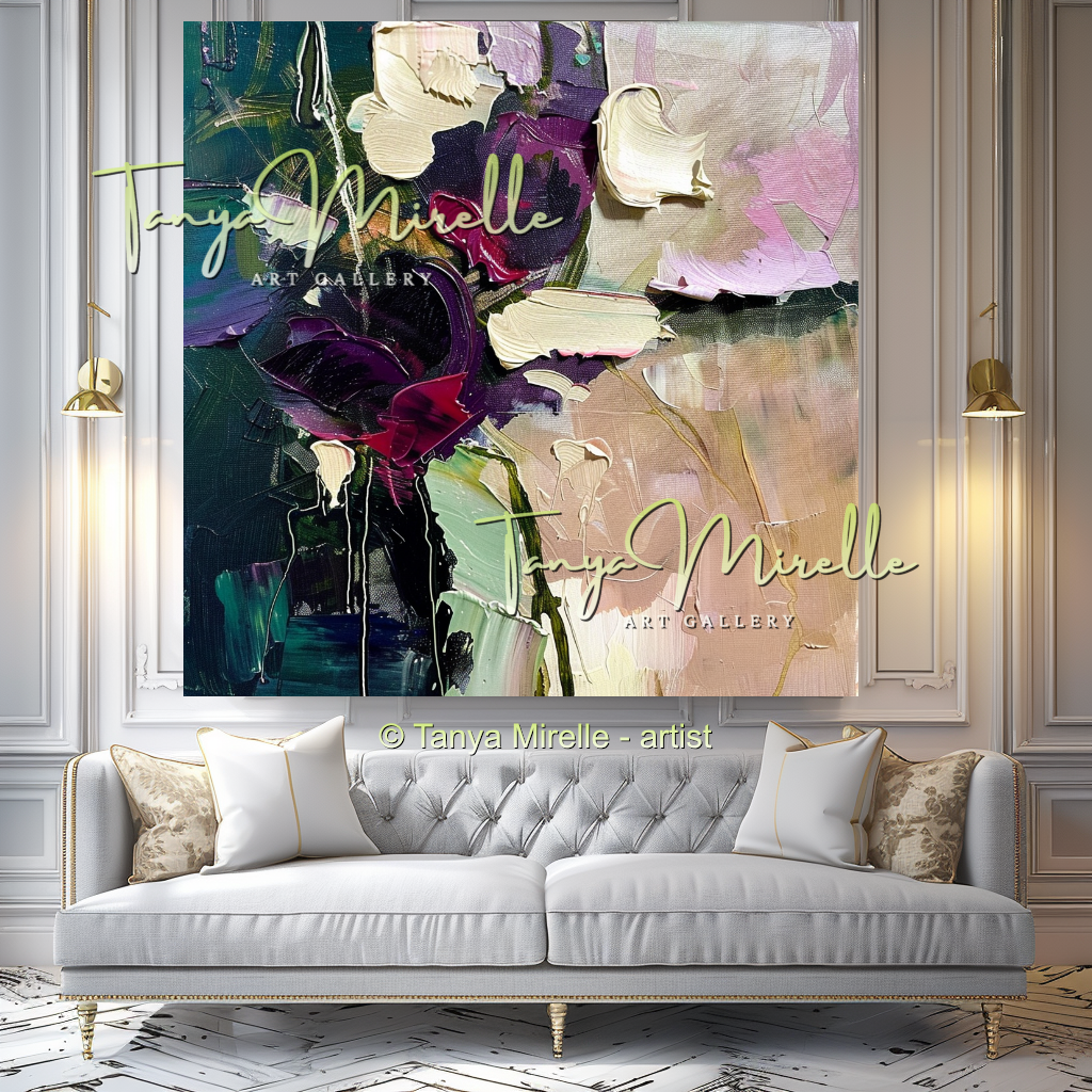 Purple Bouquet Oil Painting, Modern Impasto Floral Wall Art #343