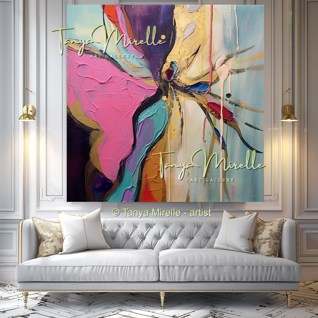 Blue Pink Modern Abstract Impasto Painting #147