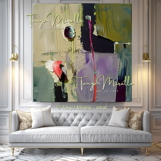 Abstract Green Canvas - Modern Floral Wall Art #155