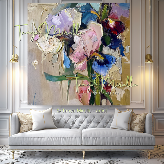 Modern Abstract Iris Oil Painting for Bedroom, Hotel #323