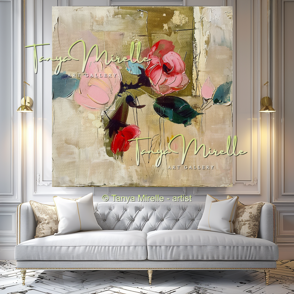 Romantic Floral Impasto Oil Painting on Canvas #326