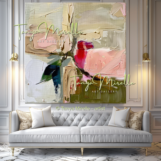 Abstract Roses Painting, Impasto Floral Artwork #327