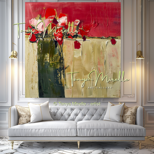Abstract Red Floral Oil Painting for Bedroom or Hotel #331