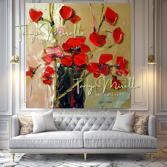 Decorative Red Bouquet Oil Painting for Bedroom or Hotel #330