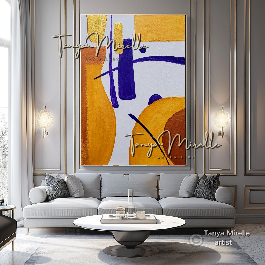 Gold Abstract Painting on Canvas - Modern Minimalist Wall Art Decor #113