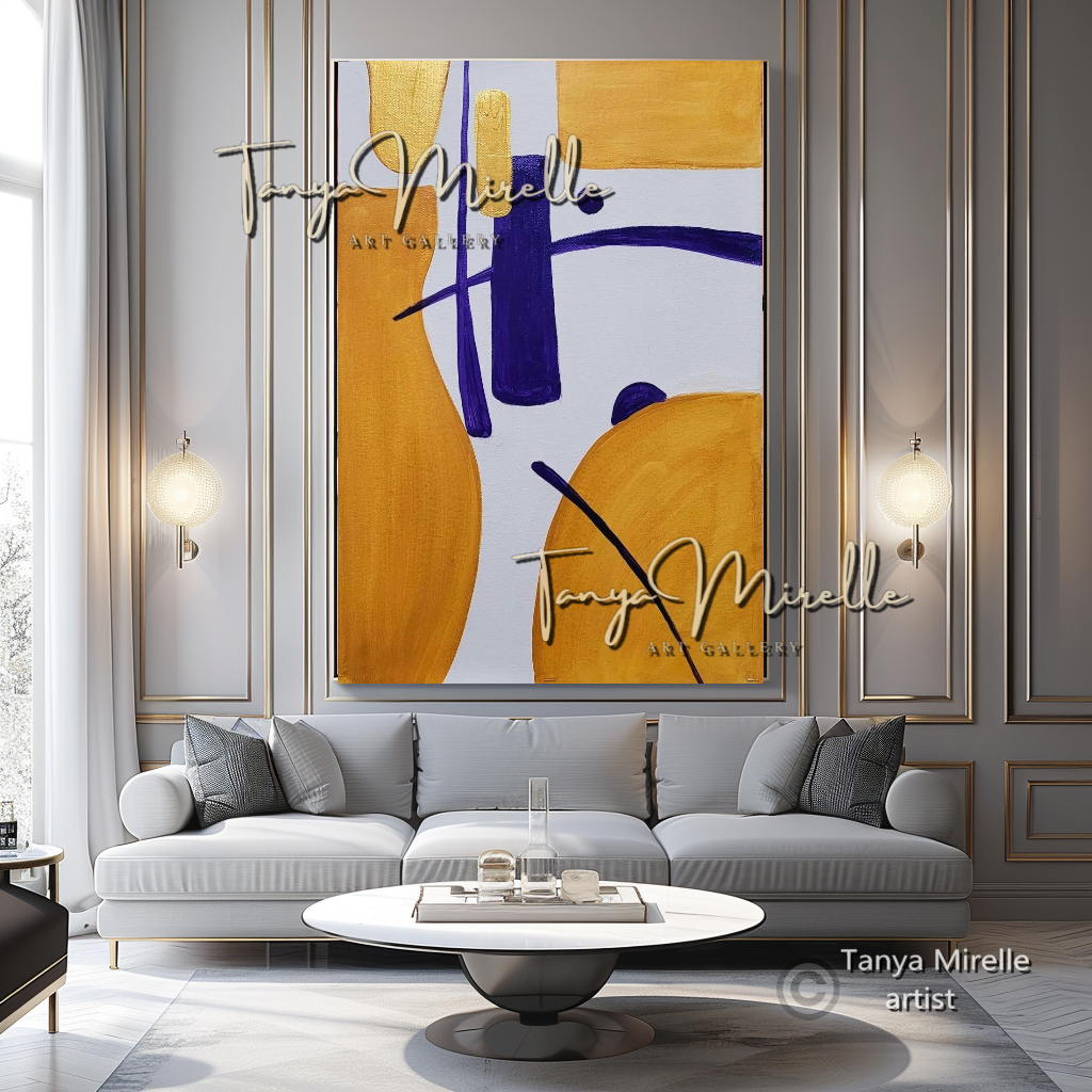Gold Abstract Painting on Canvas - Modern Minimalist Wall Art Decor #114