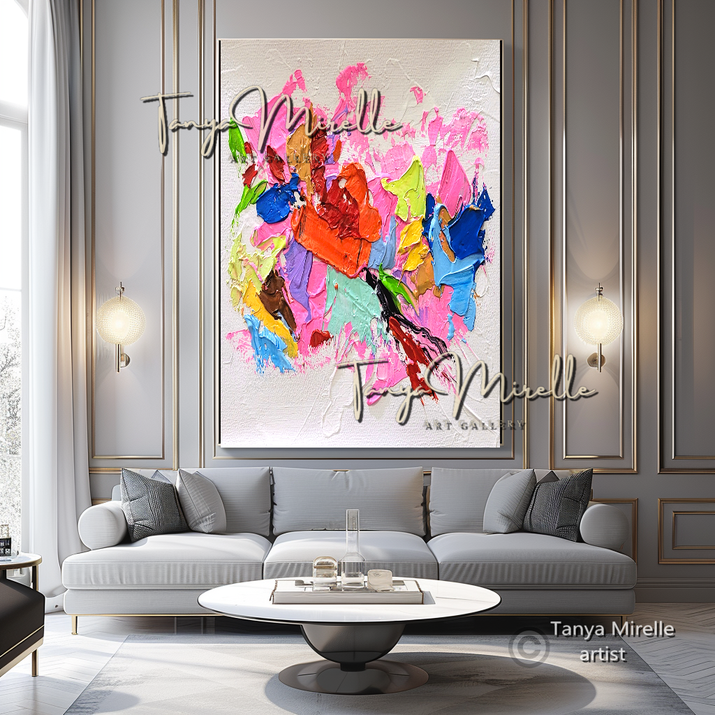 Vibrant Pink Abstract Impasto Painting - Colorful Modern Wall Art #136