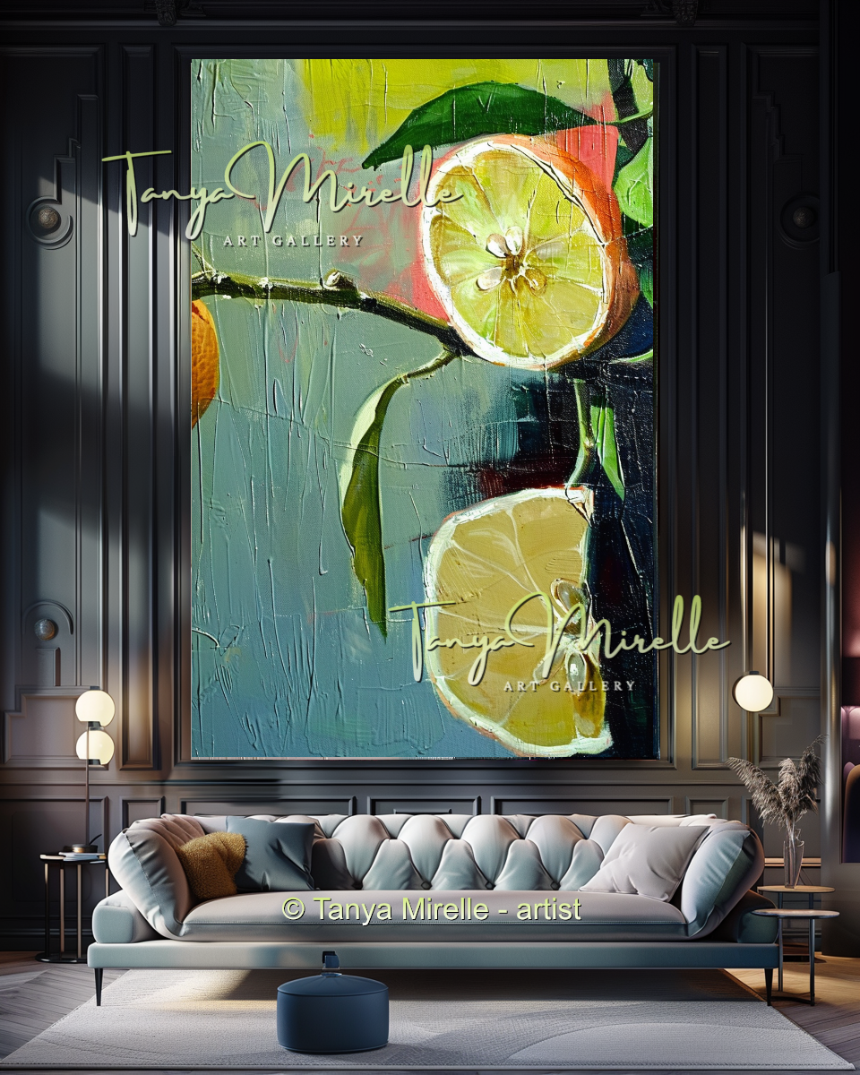 Citron Abstract Oil Painting Canvas, Kitchen Wall Decor #275