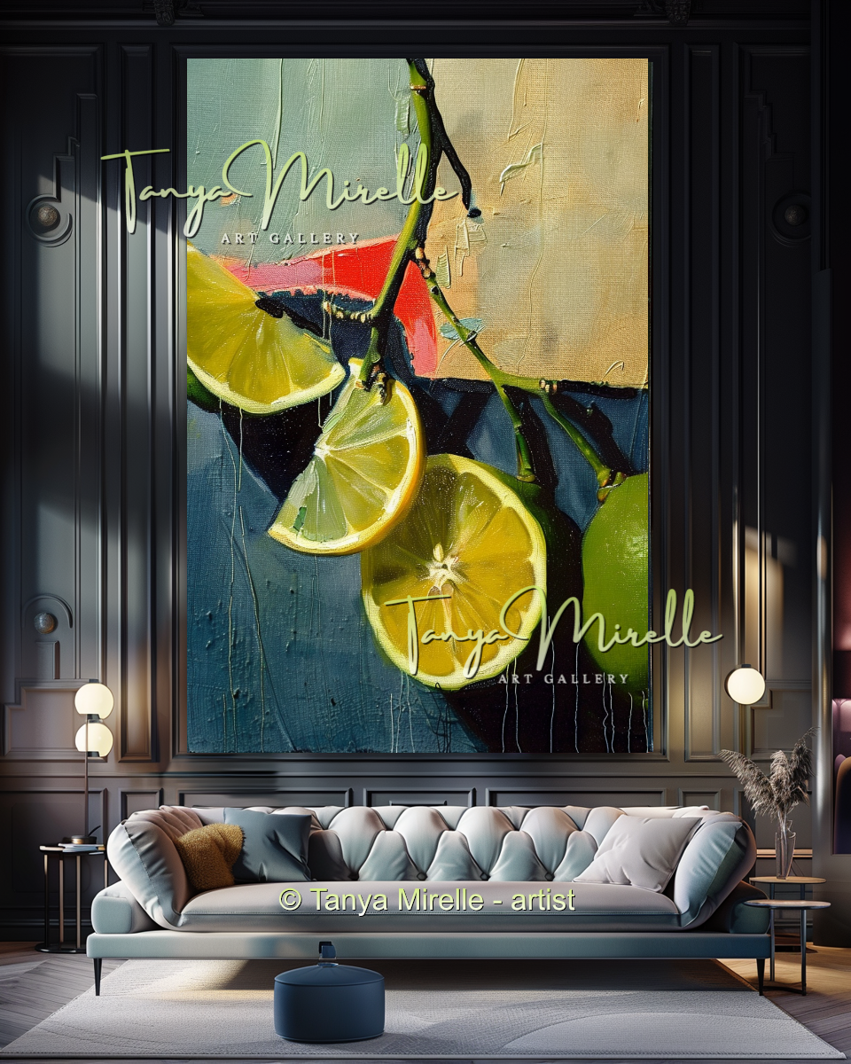 Citron Abstract Oil Painting Canvas, Kitchen Wall Decor #275