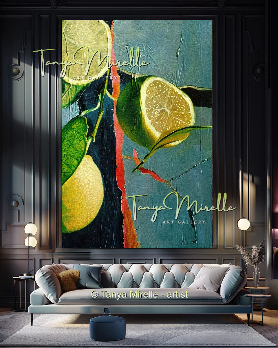 Citron Abstract Oil Painting Canvas, Kitchen Wall Decor #275