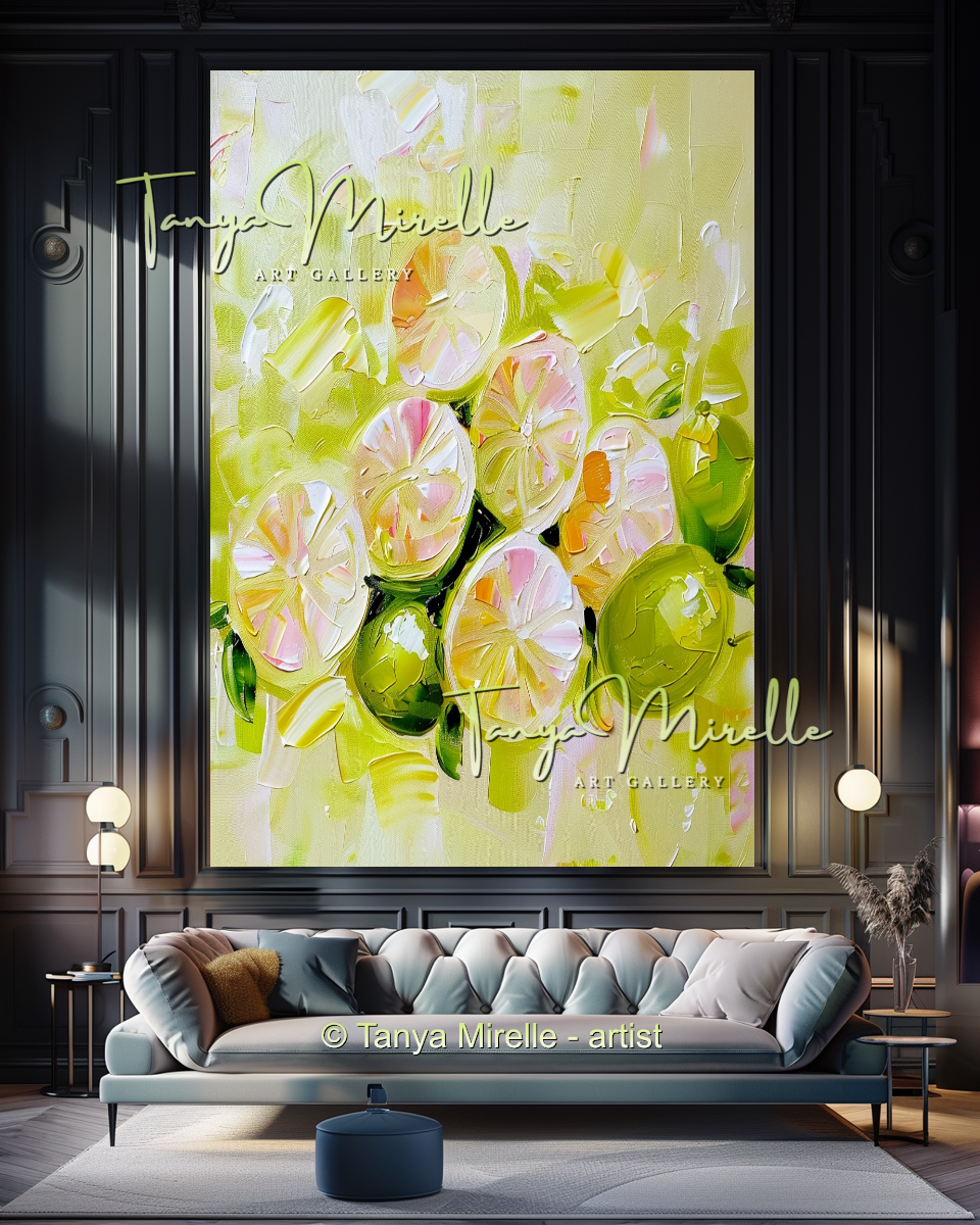 Citron Abstract Oil Painting Canvas, Kitchen Wall Decor #276
