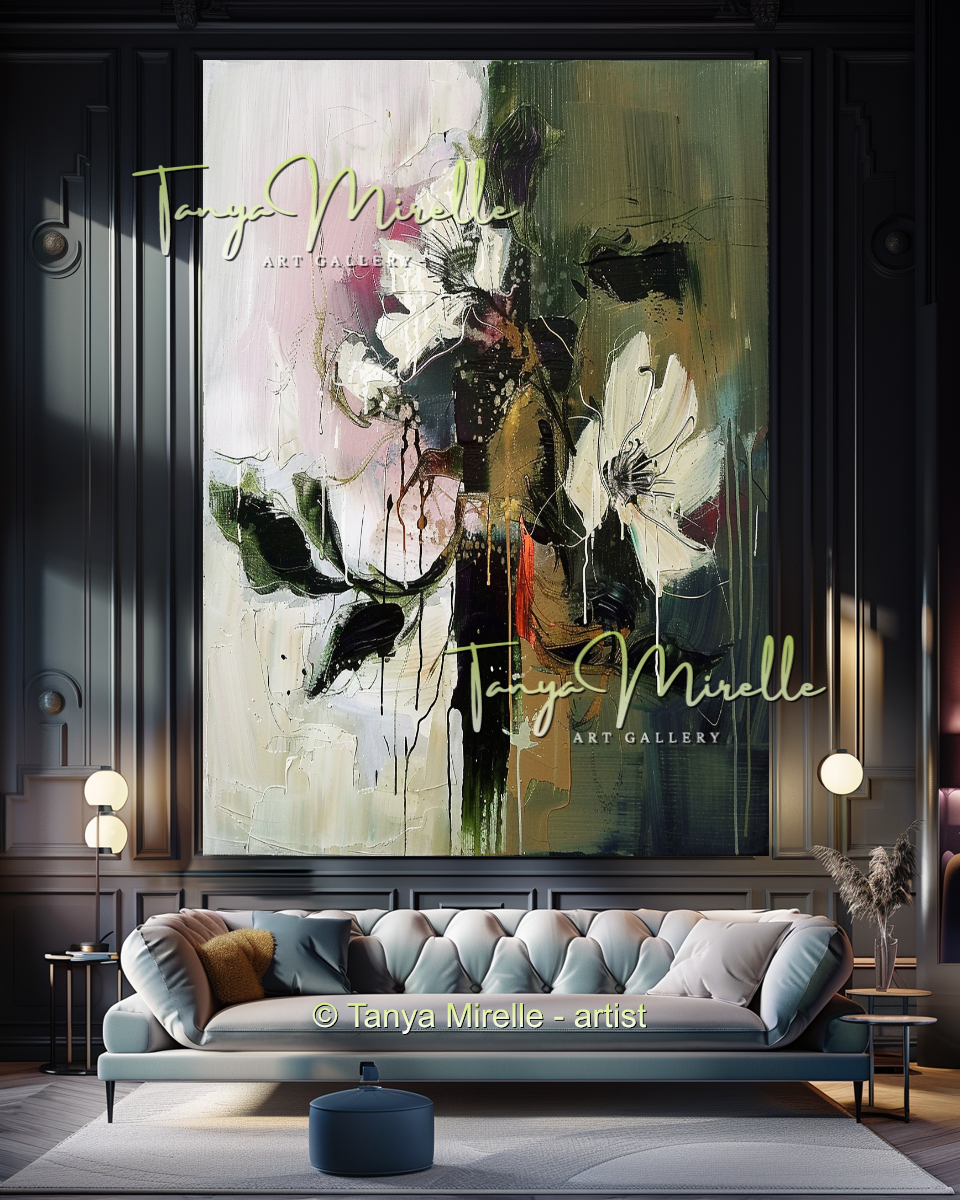 Large Abstract Floral Oil Painting - Modern Wall Art #187
