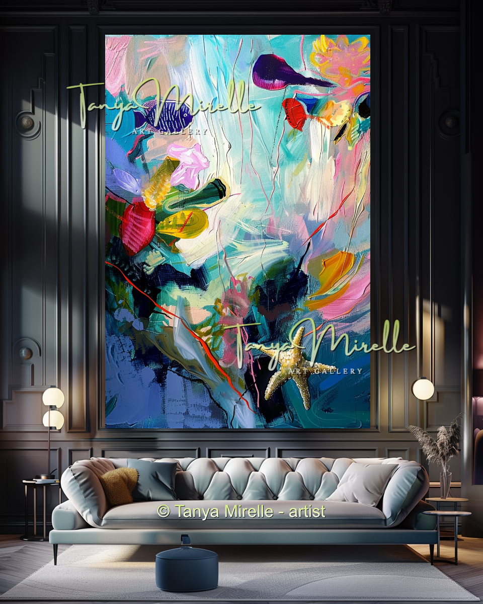 Starfish Underwater Impasto Abstract Art - Modern Wall Art #192