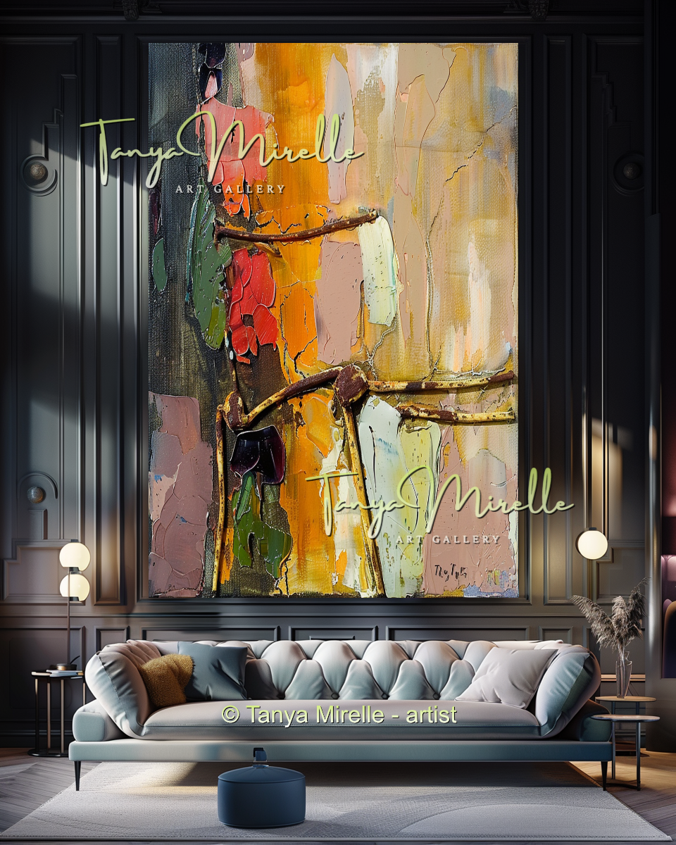 Earth Tone Abstract Oil Painting for Living Room Decor #279