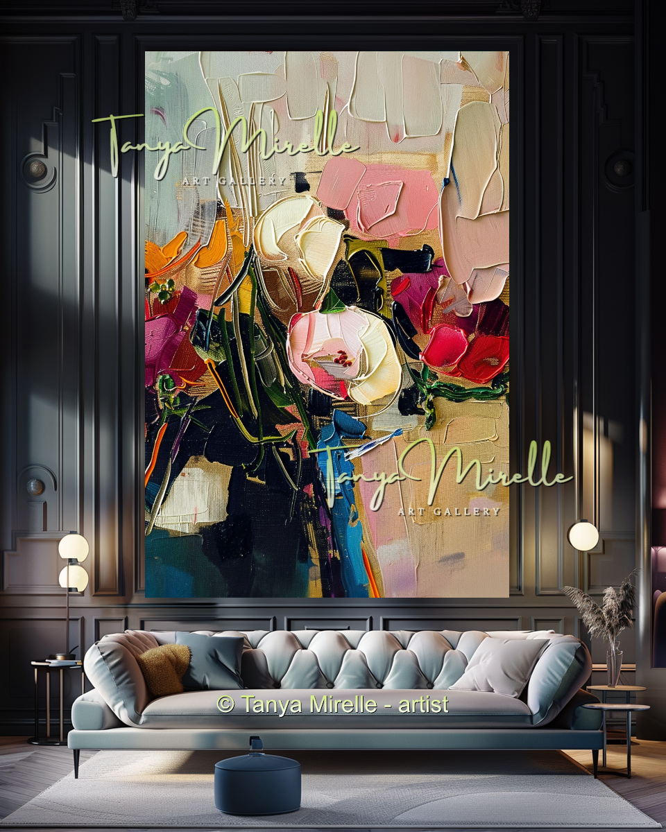 Chic Abstract Floral Oil Canvas - Modern Impasto Wall Art #194