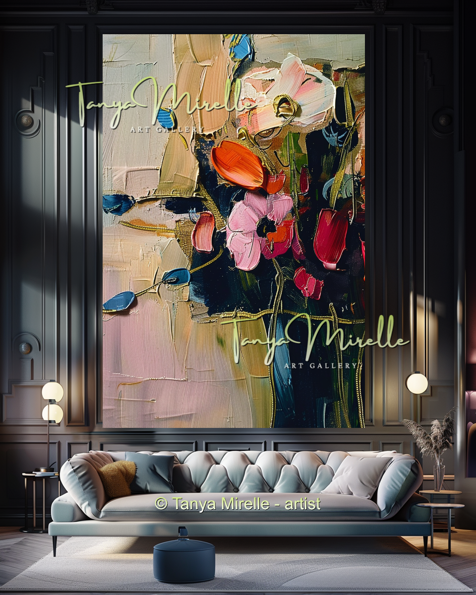 Chic Abstract Floral Oil Canvas - Modern Impasto Wall Art #194