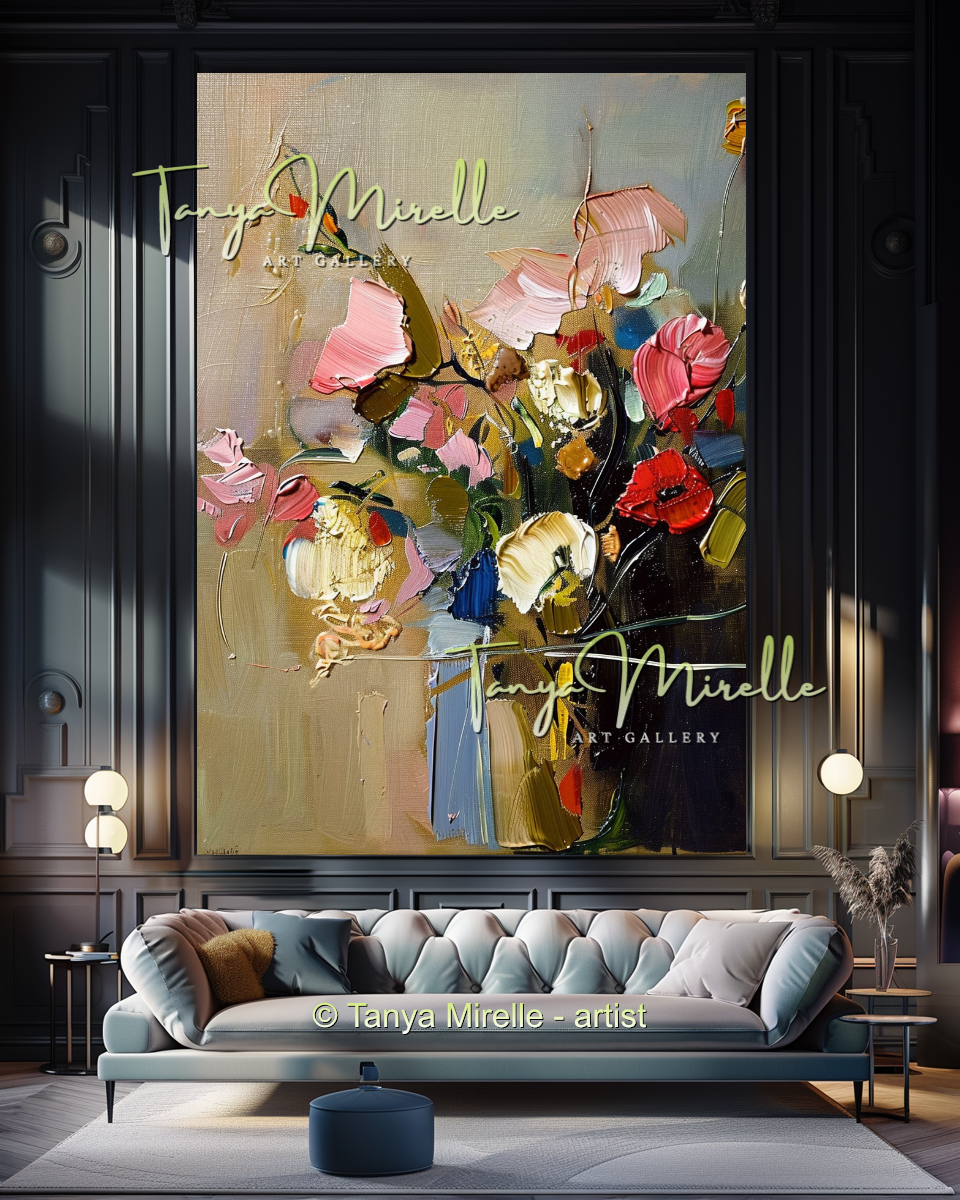 Chic Abstract Floral Oil Canvas - Modern Impasto Wall Art #194