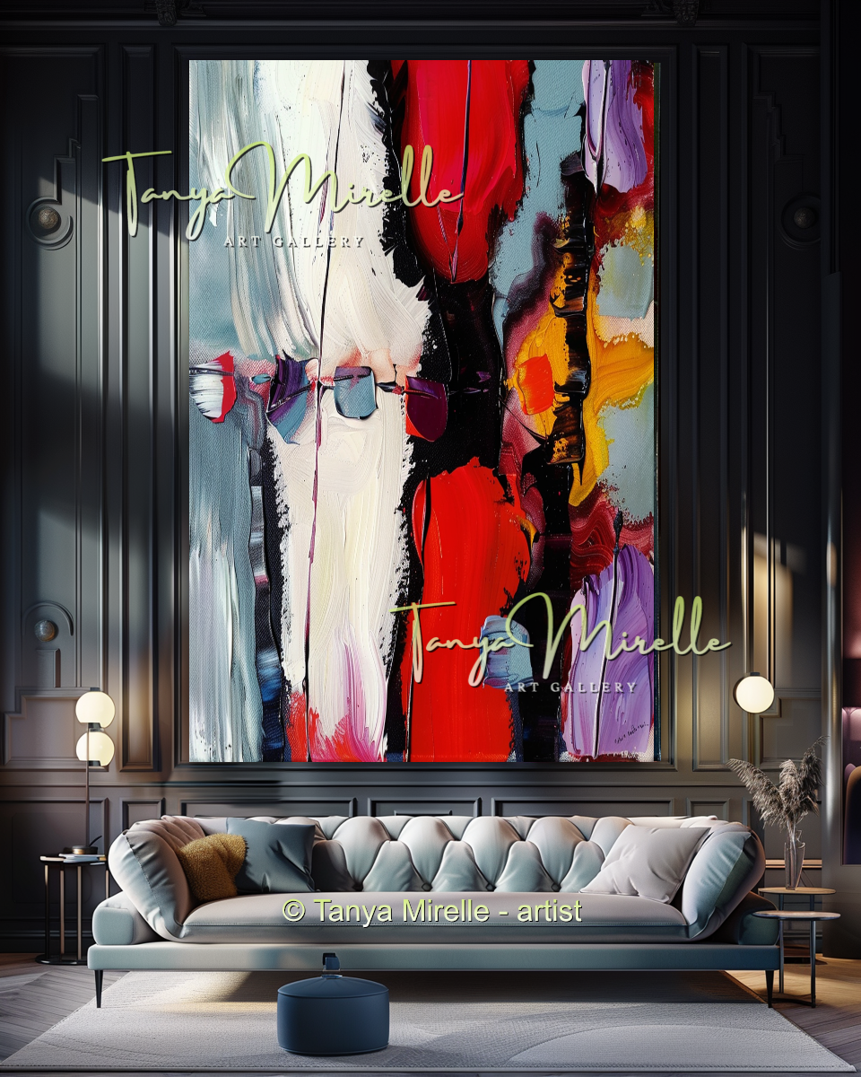 Impasto Oil Canvas Wall Art, Bold Red Accents #299