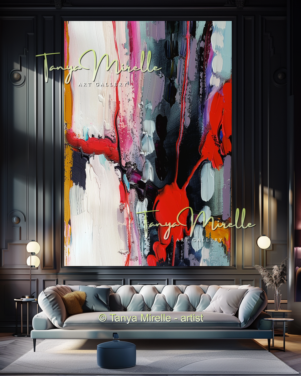 Impasto Oil Canvas Wall Art, Bold Red Accents #299