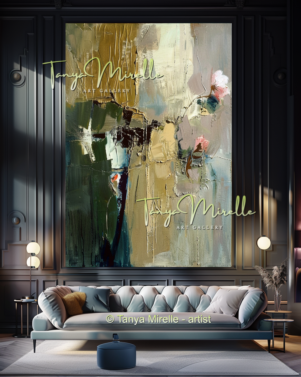 Green Beige Floral Abstract Painting - Modern Wall Art #164
