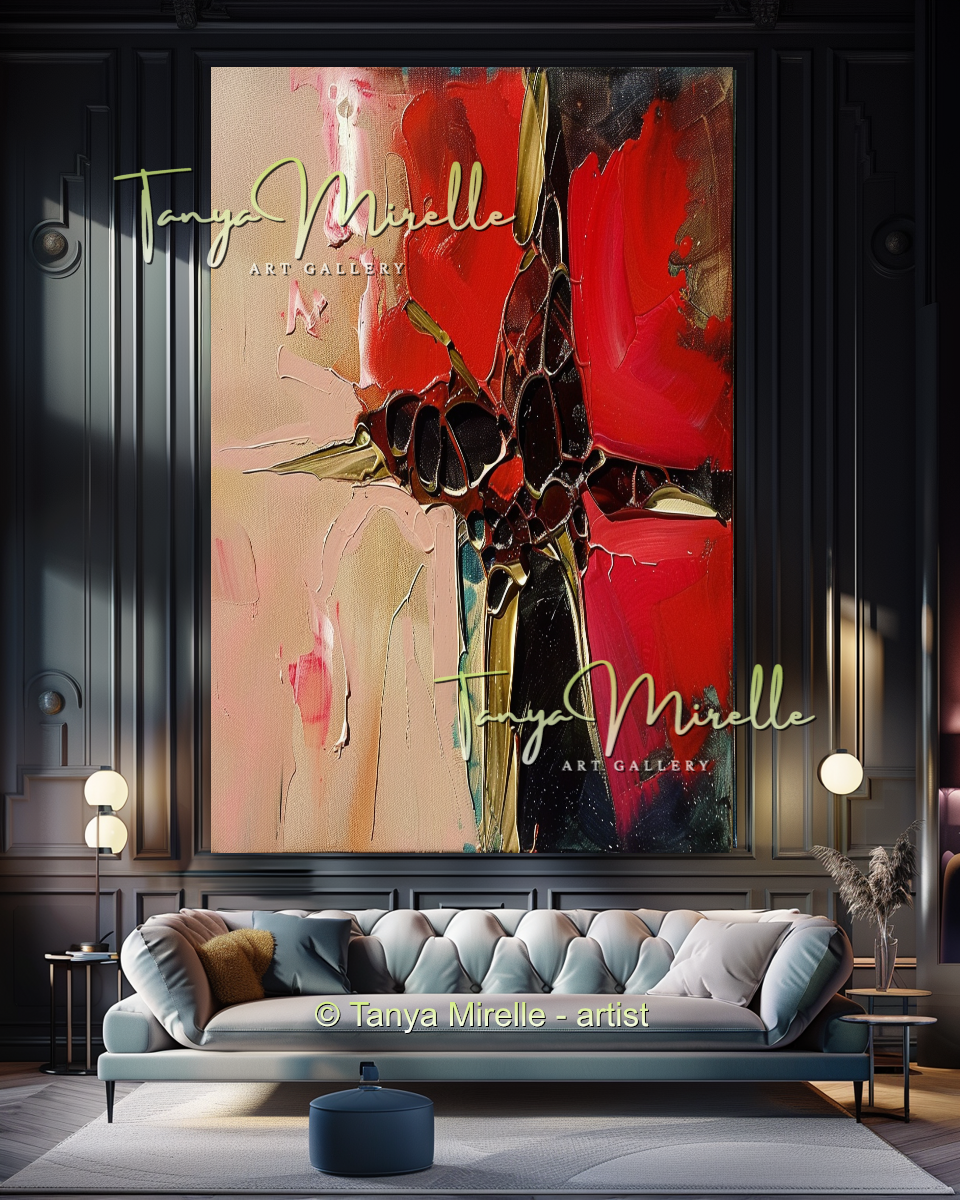 Bold Abstract Canvas Art with Red Accents #294