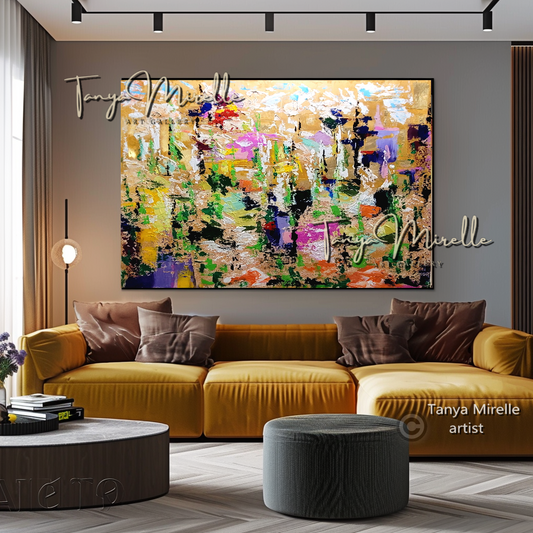 Floral Meadow Abstract Painting - Textured Modern Wall Art Decor #100