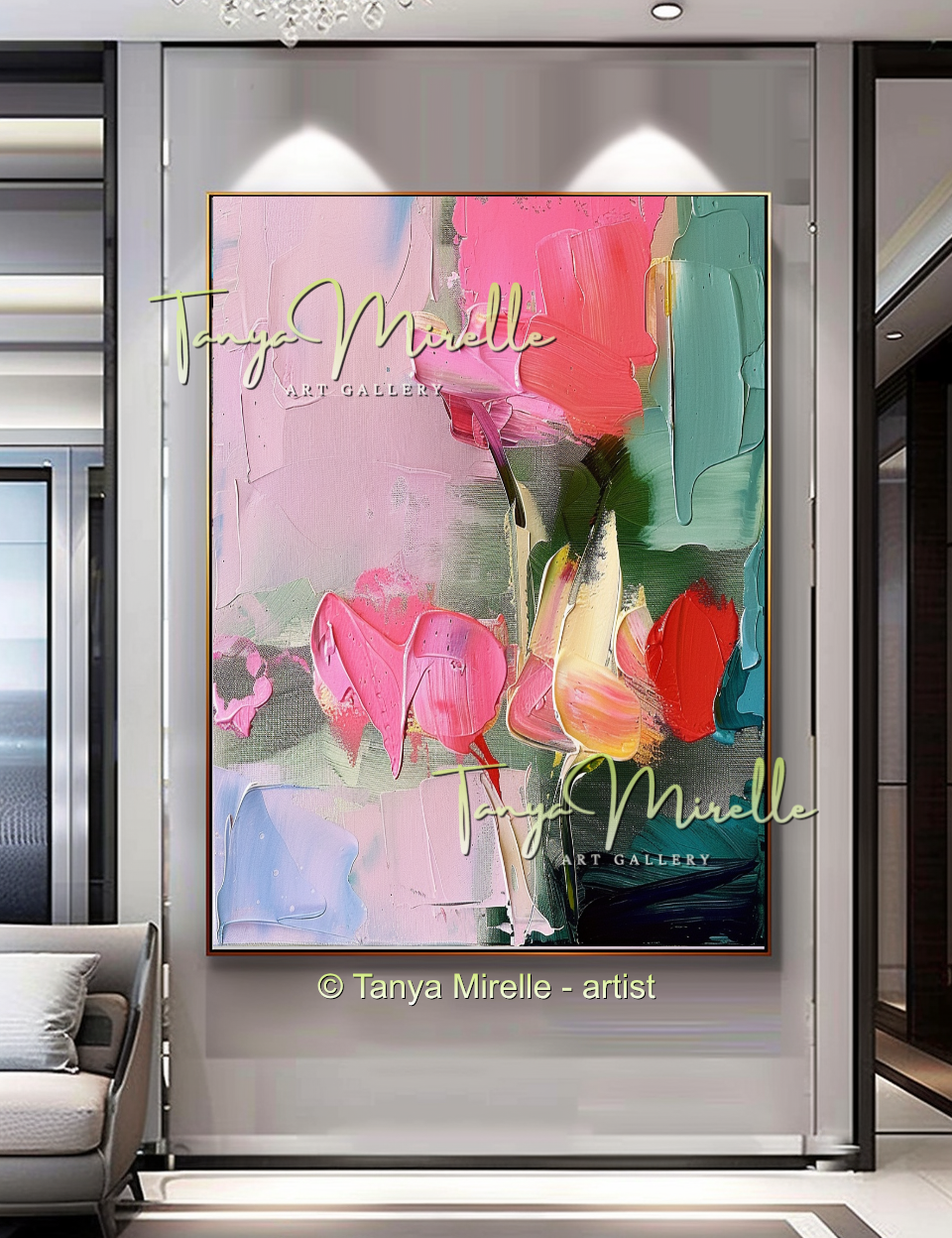 Elegant Abstract Flower Wall Art, Oil Impasto Painting #240