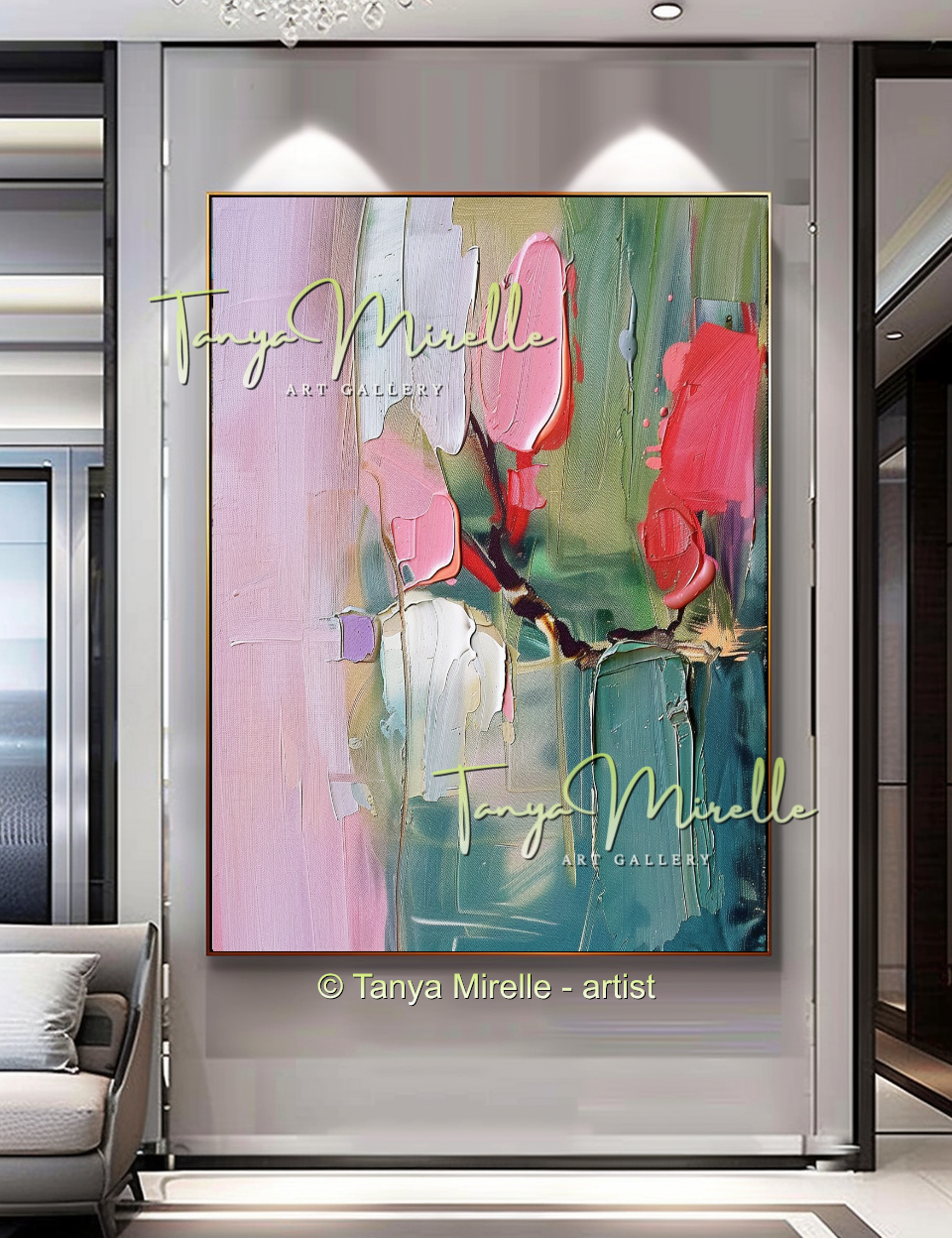Elegant Abstract Flower Wall Art, Oil Impasto Painting #240