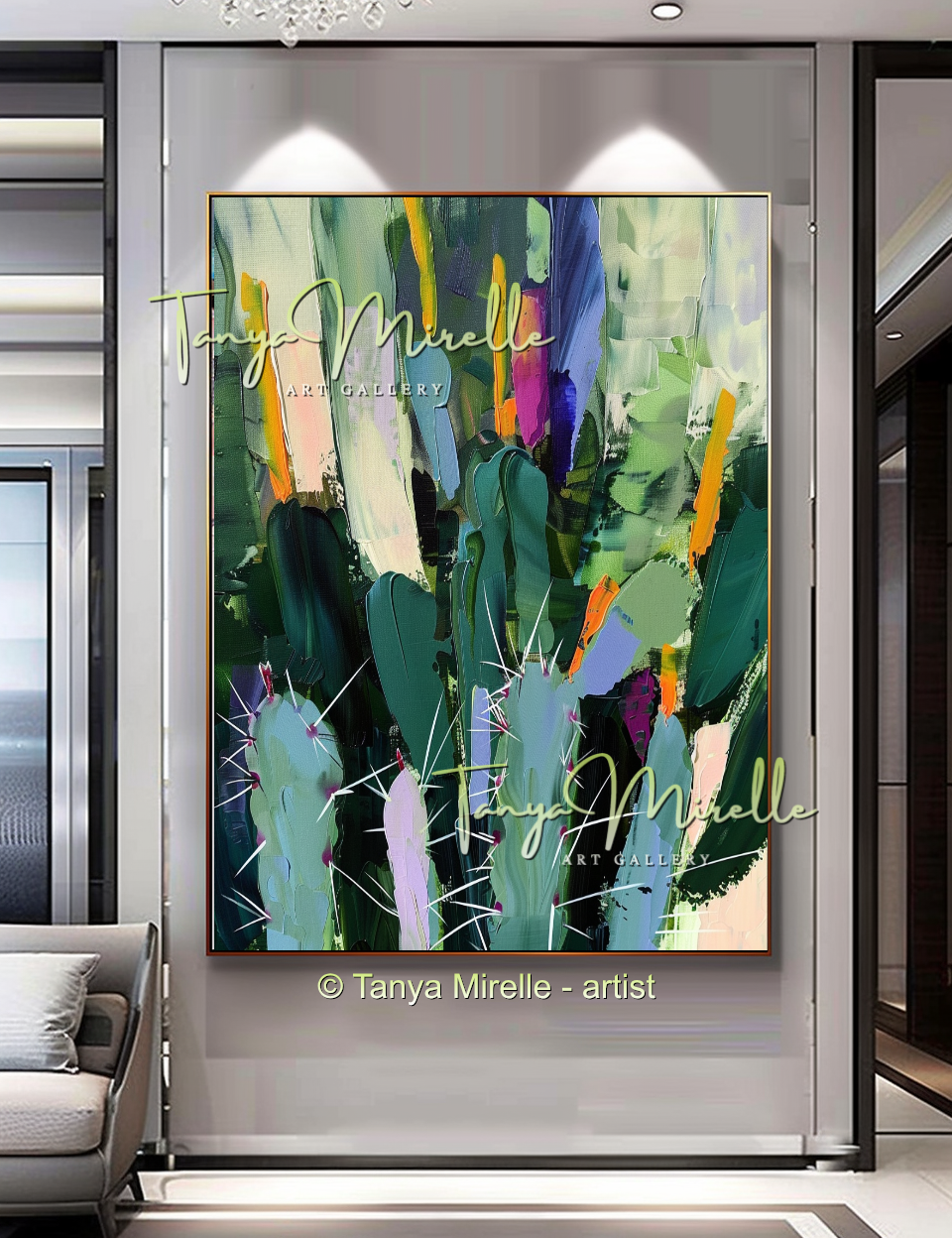 Abstract Cactus Impasto Oil Painting on Canvas #247