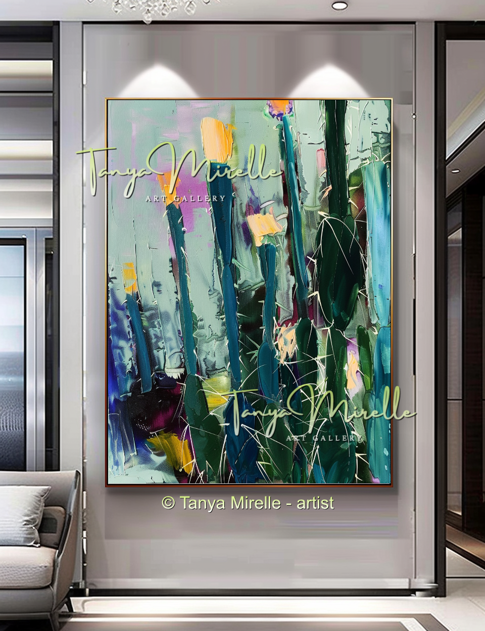 Abstract Cactus Impasto Oil Painting on Canvas #247