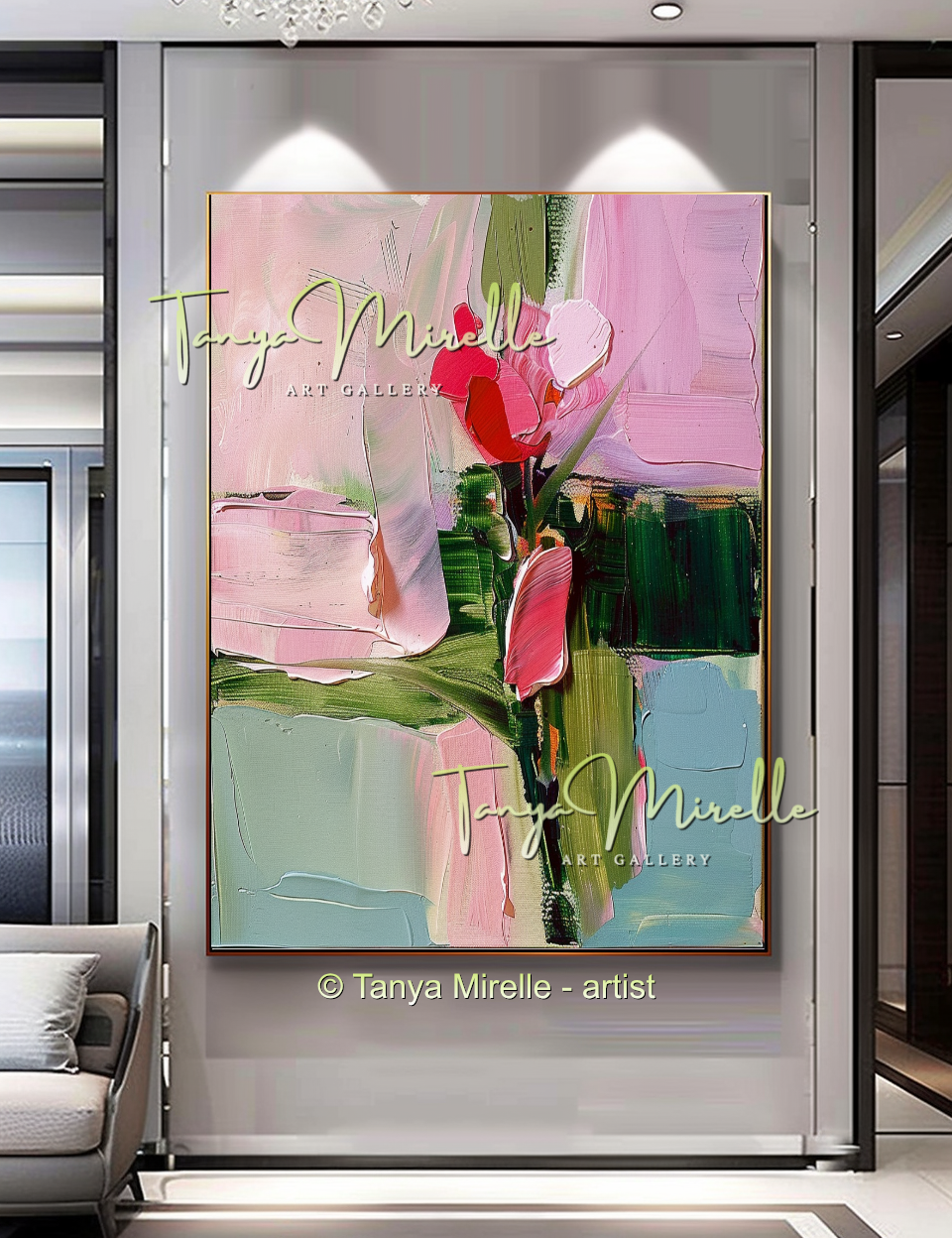 Elegant Abstract Flower Wall Art, Oil Impasto Painting #240
