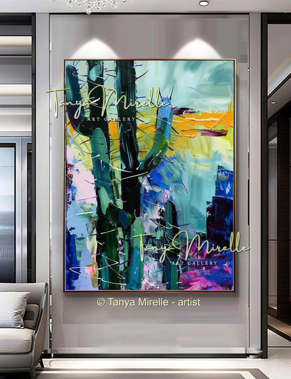 Arizona Cactus Abstract Impasto Oil Painting on Canvas #248