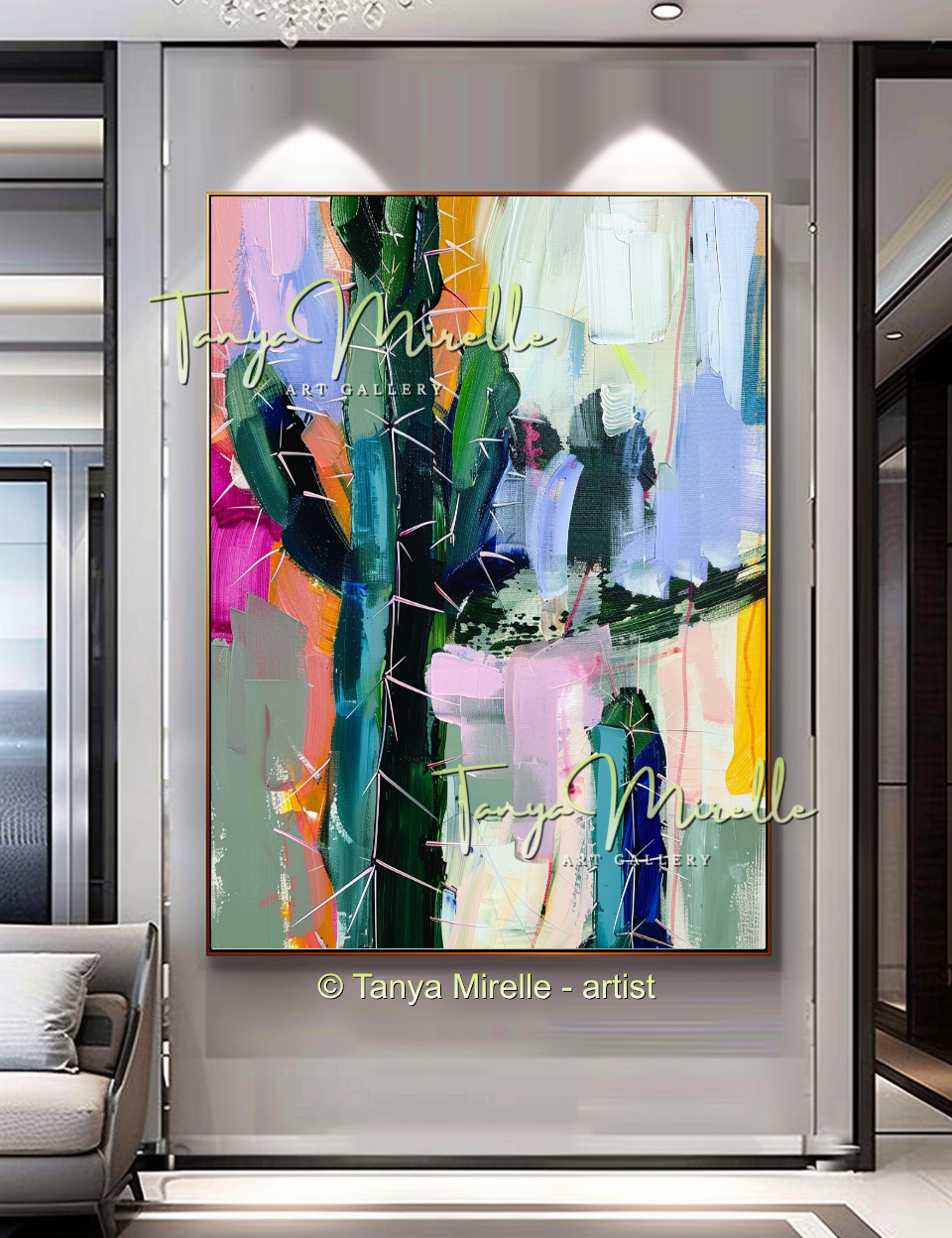 Arizona Cactus Abstract Impasto Oil Painting on Canvas #248