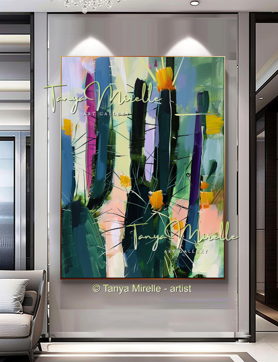 Arizona Cactus Abstract Impasto Oil Painting on Canvas #248