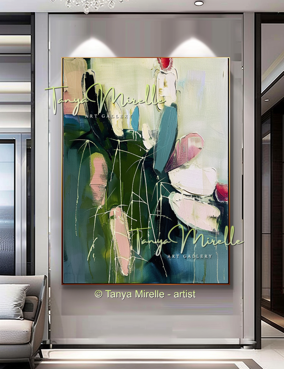 Vivid Green Cactus Abstract Impasto Oil Painting on Canvas #249