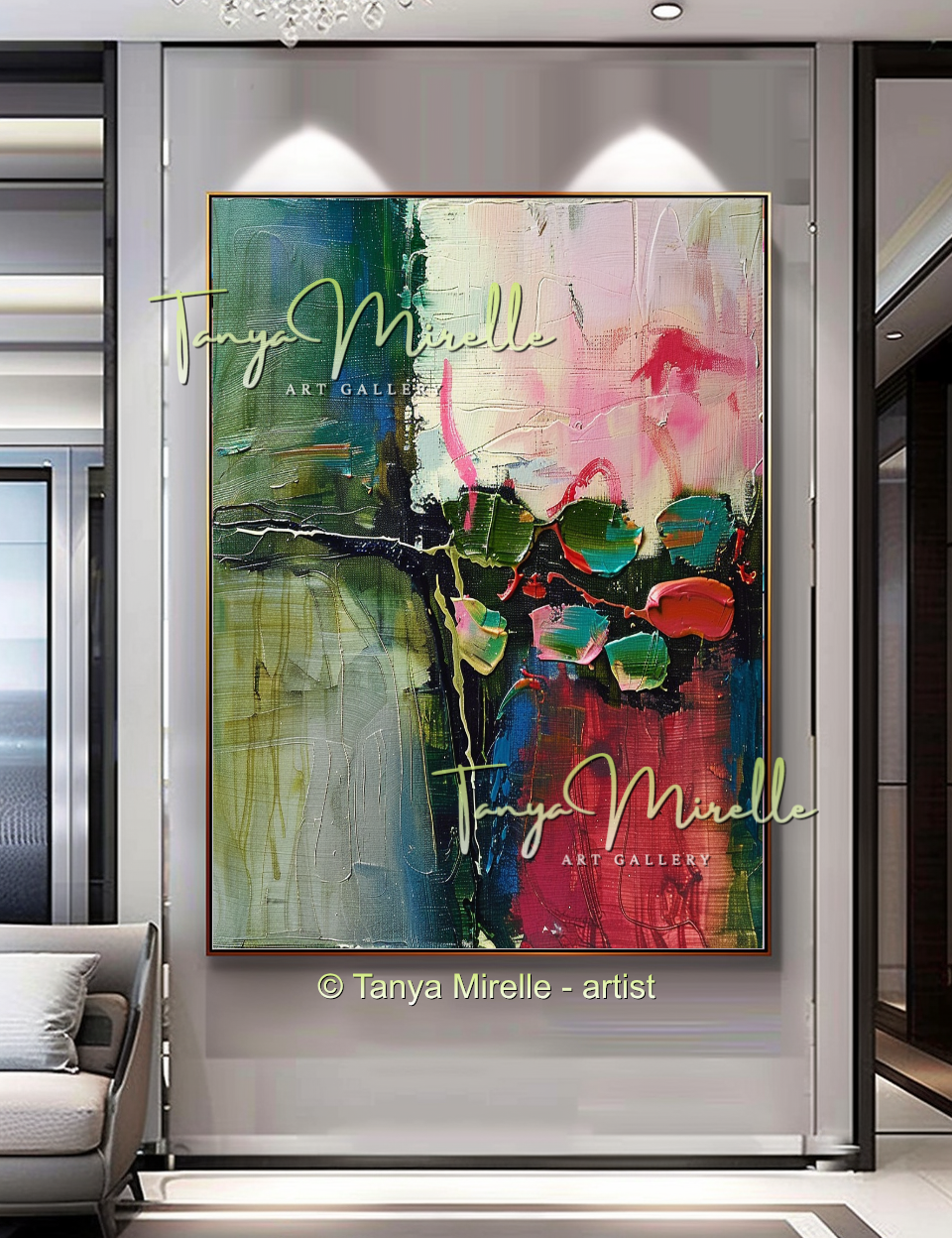Elegant Abstract Flower Wall Art, Oil Impasto Painting #241