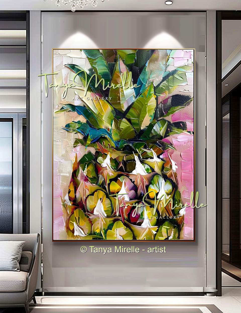 Colorful Exotic Fruit, Abstract Pineapple Textured Art #252