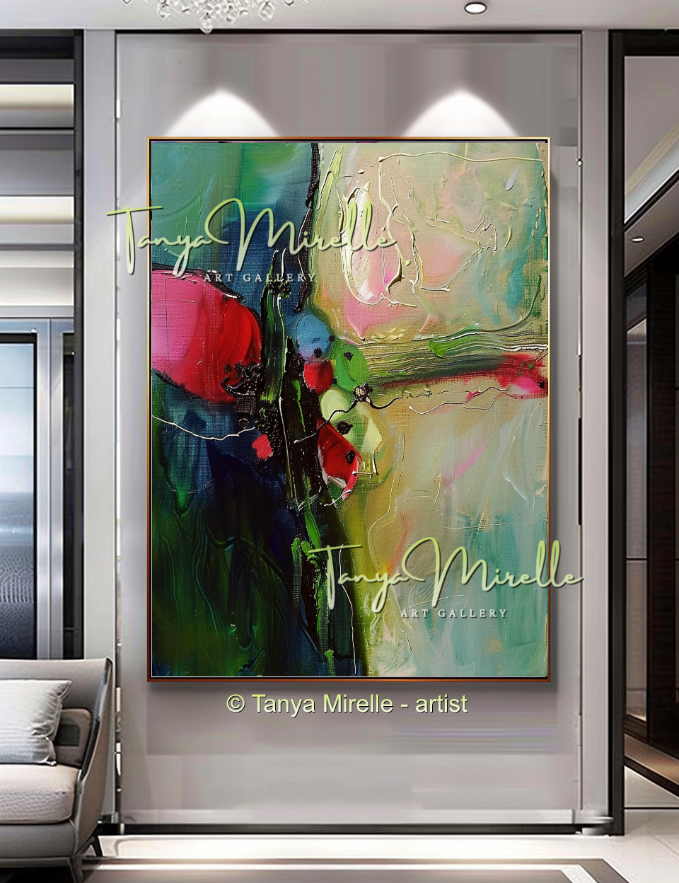 Elegant Abstract Flower Wall Art, Oil Impasto Painting #241