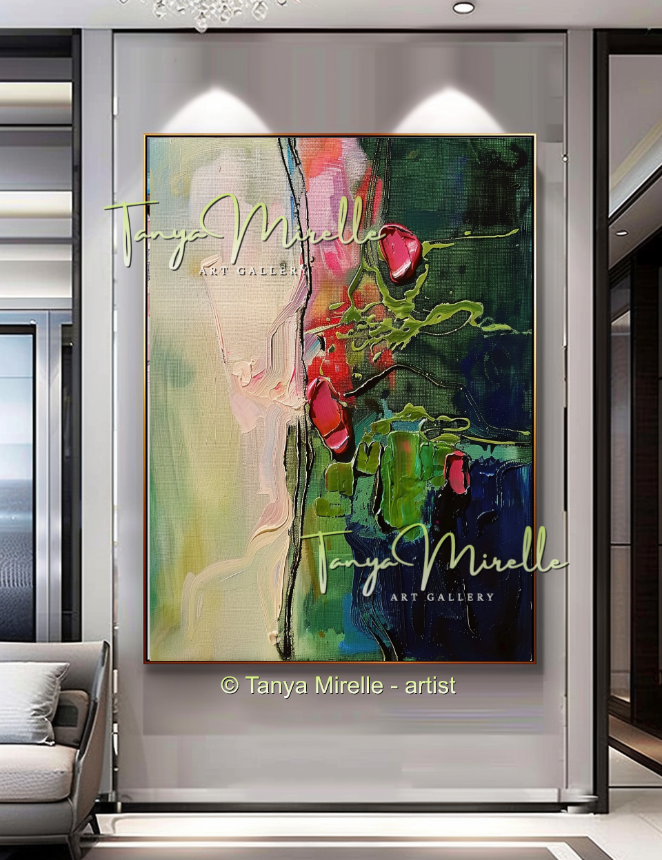 Elegant Abstract Flower Wall Art, Oil Impasto Painting #241