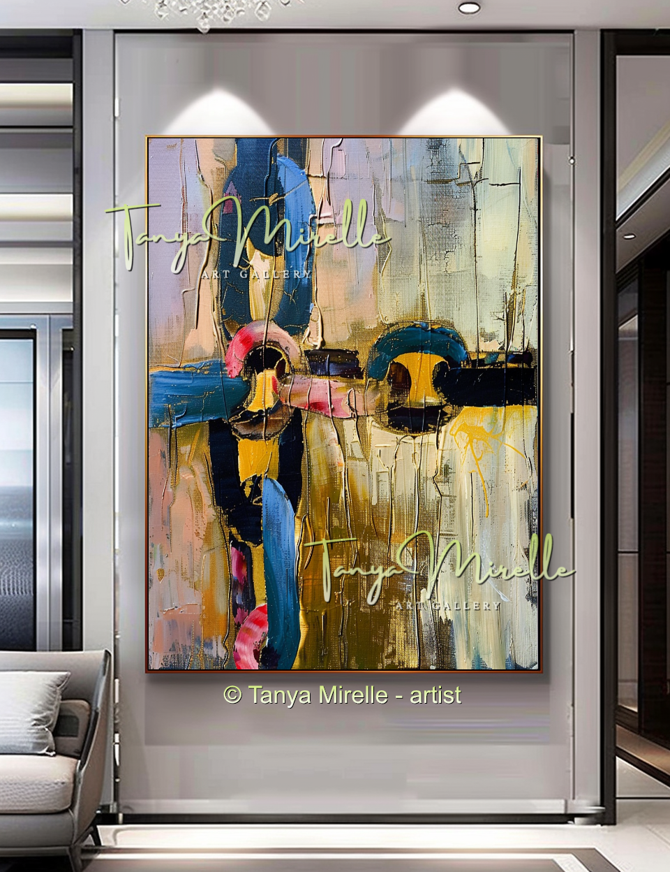 Chains Palette Knife Abstract Oil Painting, Large Canvas Art #256