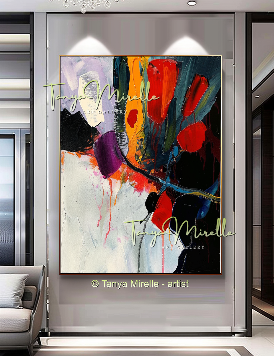 Red Modern Abstract Impasto Painting, Textured Home Decor #261