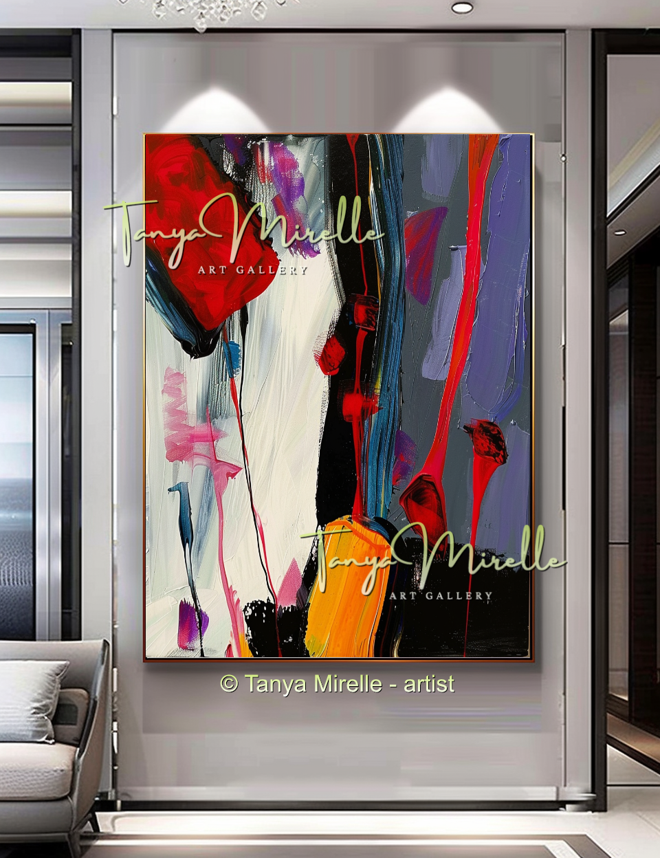 Red Modern Abstract Impasto Painting, Textured Home Decor #261