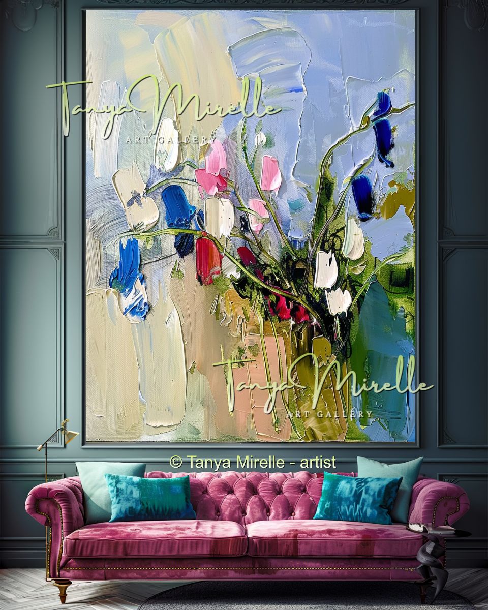 Modern Impasto Floral Wall Decor for Bedroom or Hotel #320