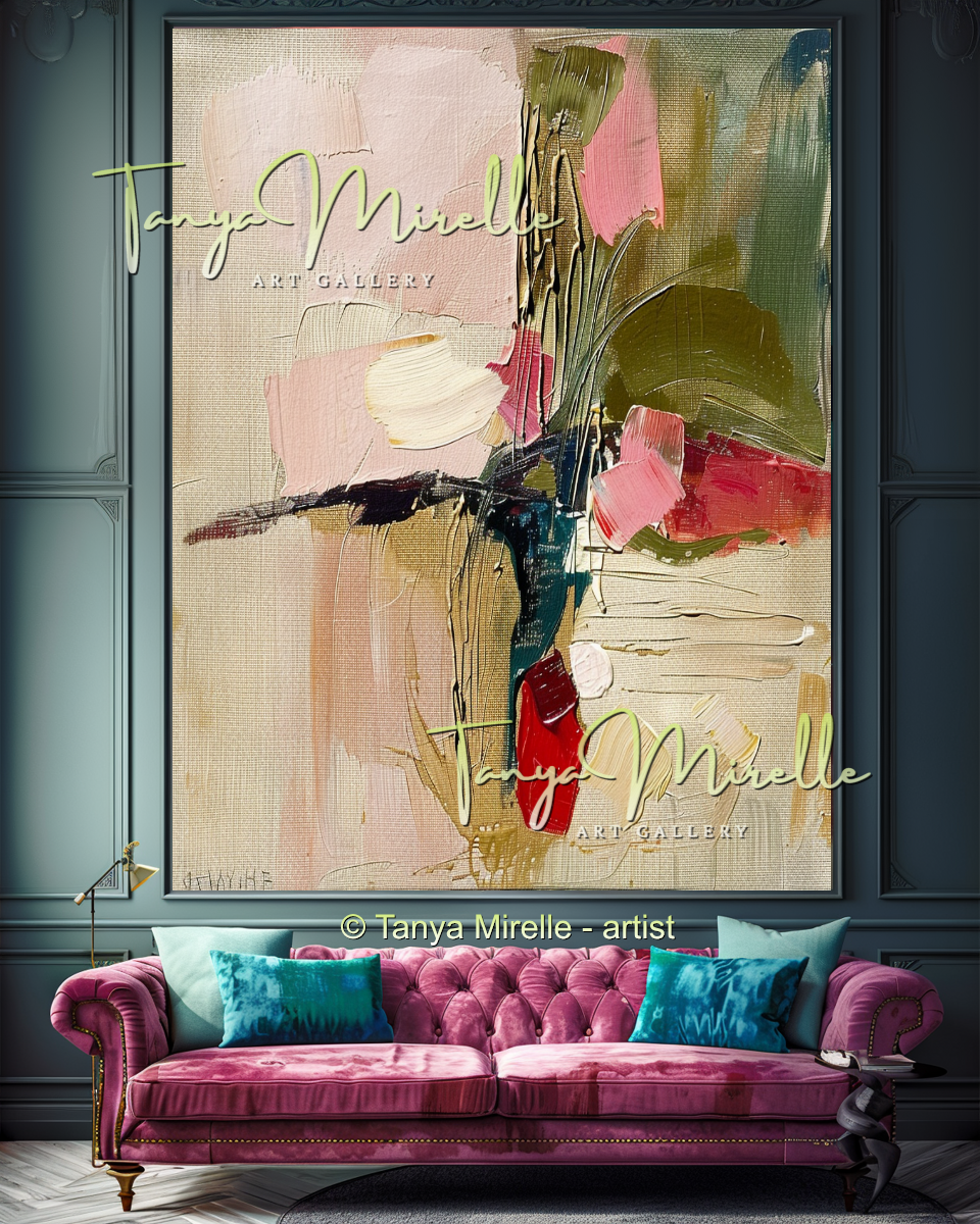 Romantic Floral Impasto Oil Painting on Canvas #326