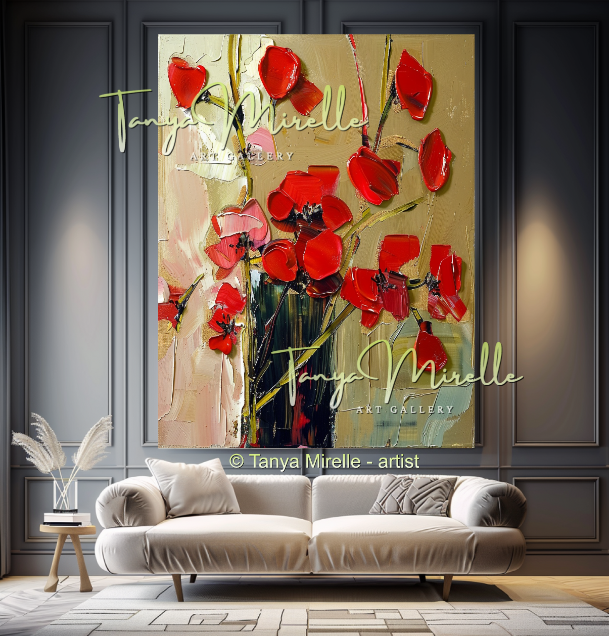 Decorative Red Bouquet Oil Painting for Bedroom or Hotel #330